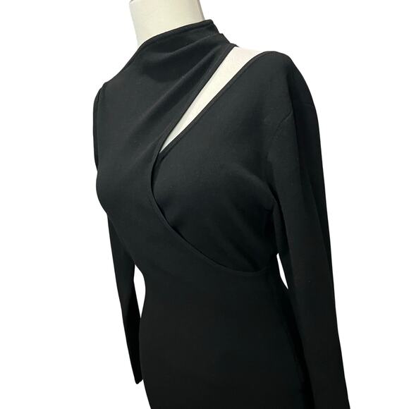 A.L.C. Addison Top Women L Black Luxe Ribbed Knit Asymmetric Cut Out Stretch NEW - Picture 4 of 11